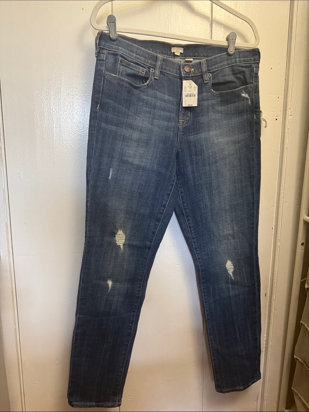 J. Crew Women's Mid-rise Toothpick Skinny Distressed Dark Blue Jeans Size 31 NWT